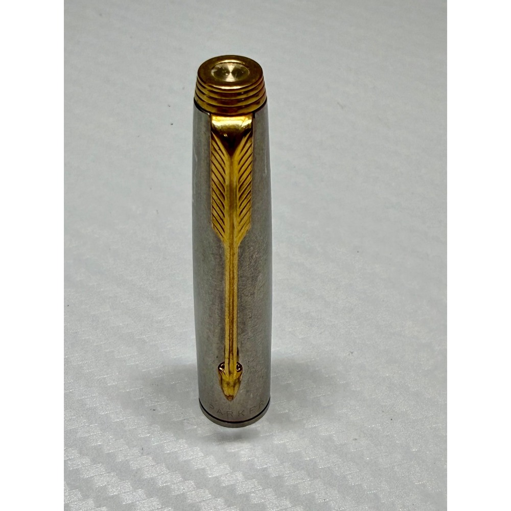 Parker Pen Cap 75 Flighter Good Brushed Steel Gold Trim USA PE-8957-10